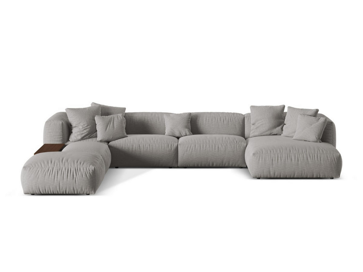 MODULARES-PANORAMASOFA links Martina aus strukturiertem Stoff hellgrau 5 Sitzplätze - Hellgrau, Textil (280/75/406cm) - Micadoni