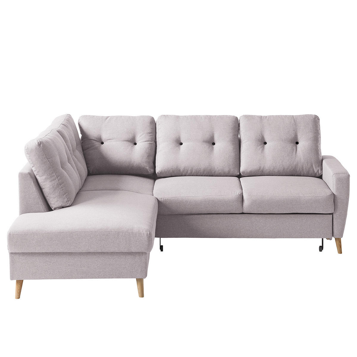 ECKSOFA mit Ottomane - Webstoff - Hellbraun/Hellrosa, Holz/Textil (230/200cm) - home24