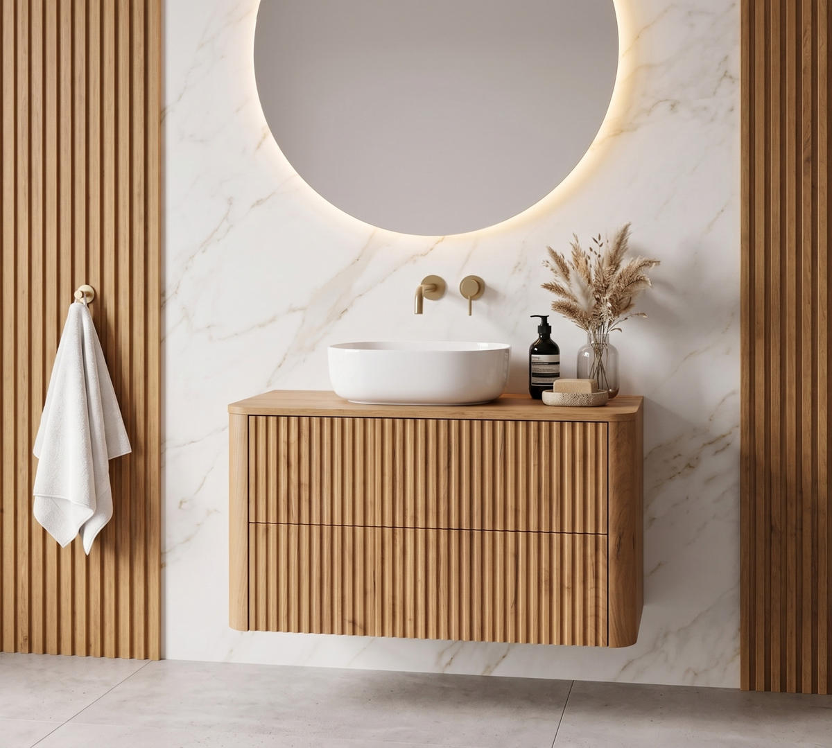 WASCHBECKENUNTERSCHRANK LINEA hängend geriffelt Eiche dunkelbraun 80/48/44 cm - Braun, Holzwerkstoff (80/48.4/43.7cm) - Rodan