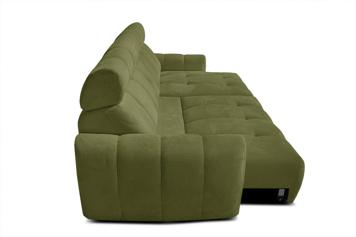 ECKSOFA KIMI 3-Sitzer, ausziehbarer Sitz, verstellbare Kopfstützen, olivgrün - Schwarz/Olivgrün, Holzwerkstoff/Textil (270/160cm) - Courtois Laville