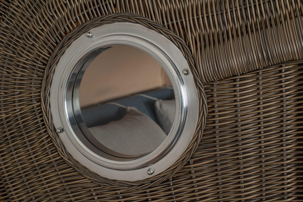 STRANDKORB Baltikum Teak 2,5 Sitzer - Blau/Braun, Holz/Metall (142/170/95cm) - Mr. Deko