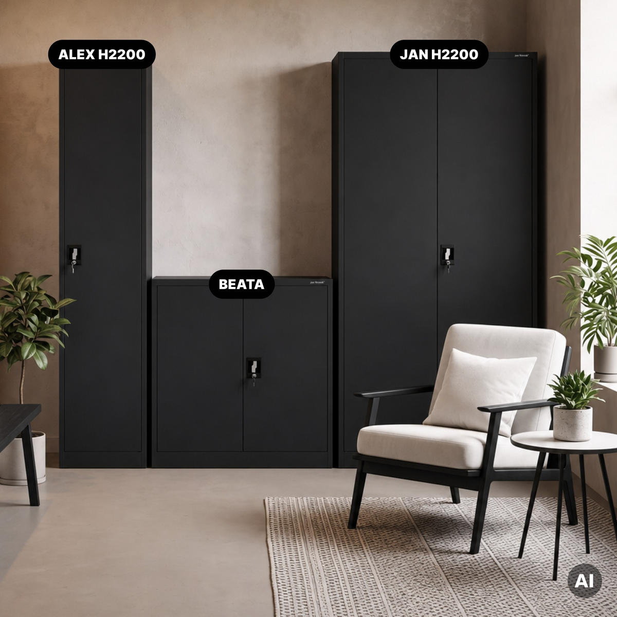 AKTENSCHRANK ALEX 220 - Schwarz, Metall (45/220/40cm) - Jan Nowak