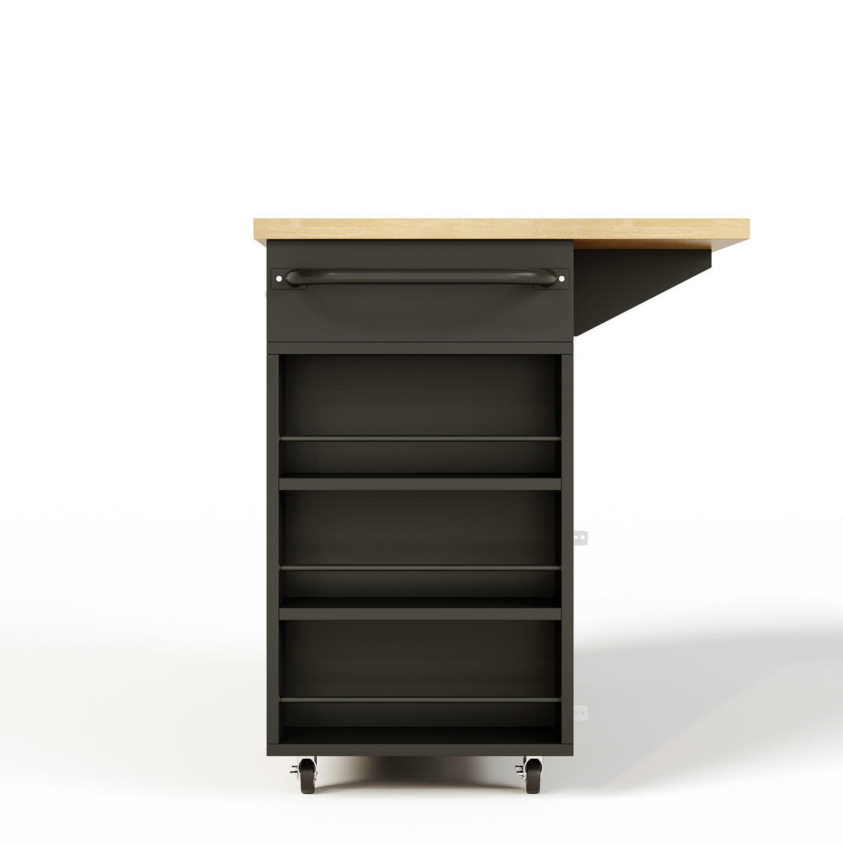 KÜCHENINSEL 84 cm MDF Natur Schwarz mit Klappbarer Arbeitsplatte und USB-Steckdose - Schwarz, Holzwerkstoff (70/84/120cm) - Korfee