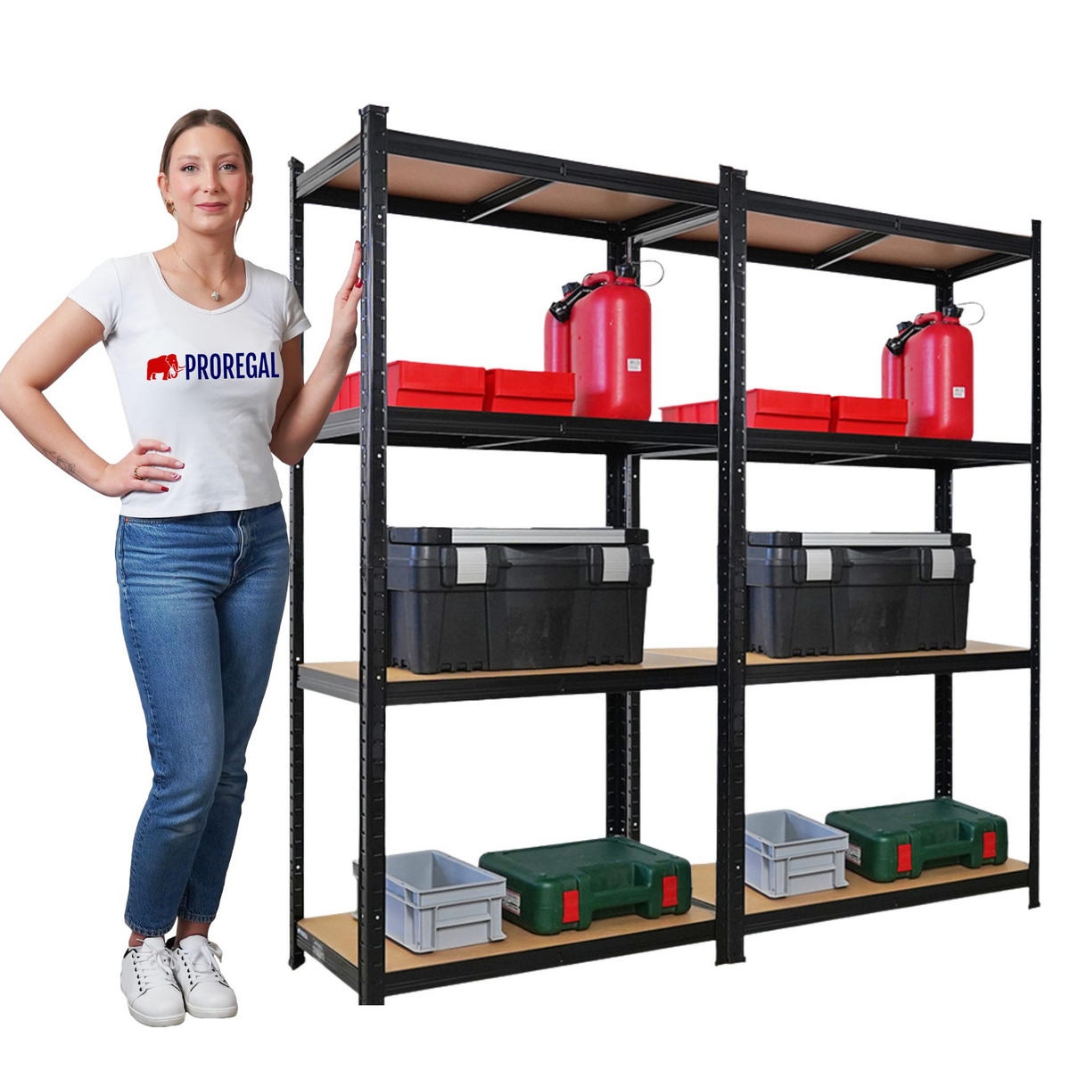 KELLERREGAL Gorilla 2er-Set mit 2x 160x80x40cm Fachlast 175 kg Schwarz - Schwarz, Metall (80/160/40cm) - PROREGAL