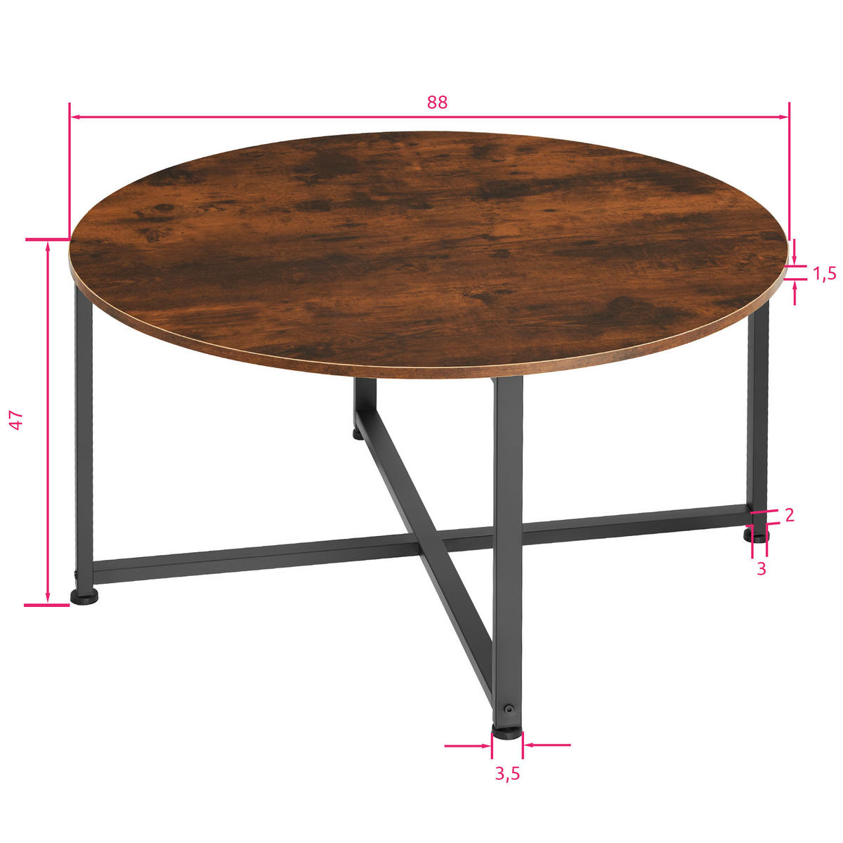 COUCHTISCH Aberdeen,88,5 x 47 cm,Industrial Holz dunkel, rustikal - Rostfarben, Holz (88.5/88.5/47cm) - tectake