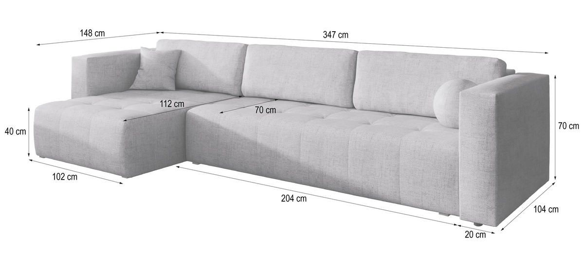 ECKSOFA OLVERA Kupferfarben Geflochtener Stoff mit Schlaffunktion - Kupferfarben, Holz (347/148cm) - MASSENO