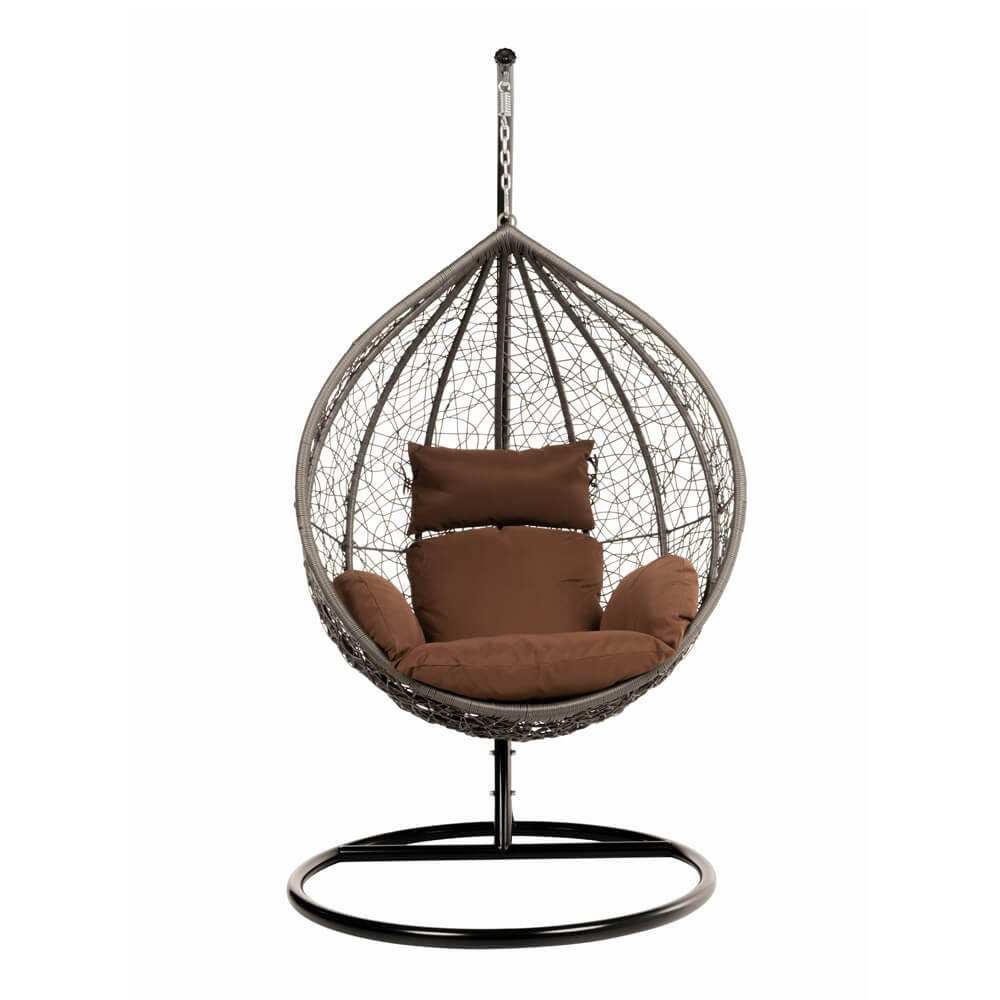 POLYRATTAN Hängesessel mit Gestell CIELO - Grau/Braun - Grau, Kunststoff (104/200/104cm) - Home Deluxe
