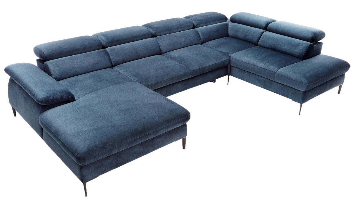 ECKSOFA U-Form 350 cm Amaro M mit Schlaffunktion, Links, Dunkelblau - Dunkelblau, Holz (214/353cm) - Emporius