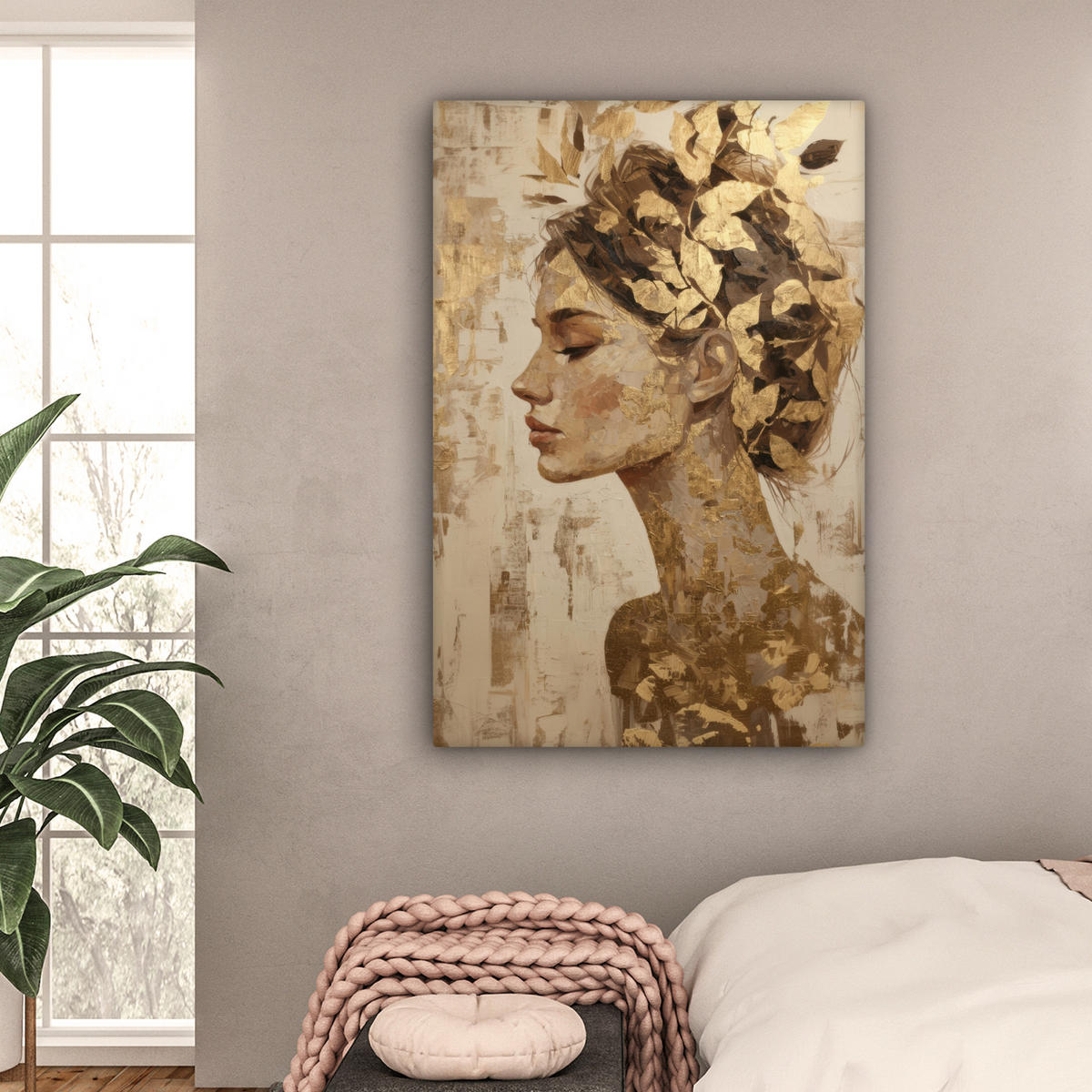 LEINWANDBILD Frau - Gold - Abstrakt - Textur Deko Groß 90x140 cm - Goldfarben, Textil (90/140cm) - MuchoWow