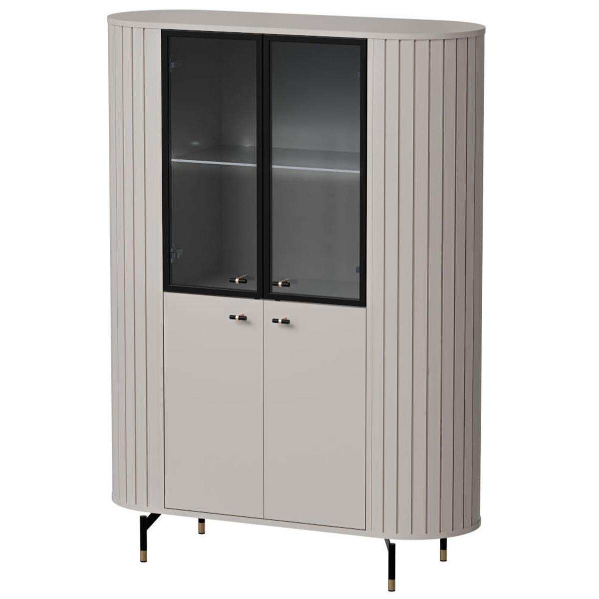 GLASVITRINE geriffelt aus MDF, Kaschmir mit LED-Beleuchtung - Kaschmir, Holzwerkstoff (112/155/40cm) - Idohome