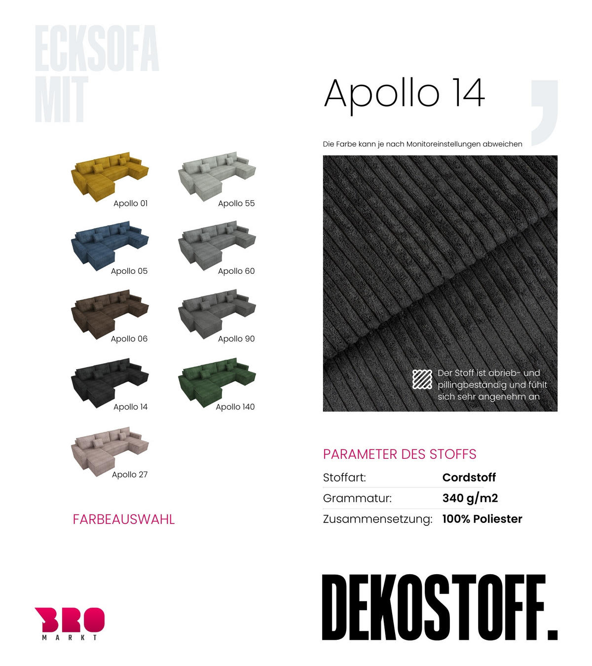 WOHNLANDSCHAFT Dexter U mit Schlaffunktion Schwarz Cord - Schwarz, Textil (310/80/141cm) - Bromarkt