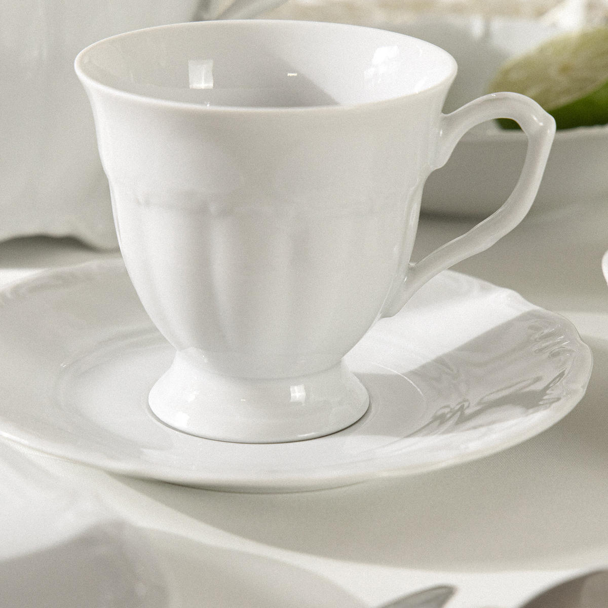 TASSEN-SET TASSE mit Untertasse Chodziez MARIA TERESA 6-tlg - Weiß, Keramik (0.25L) - KONSIMO®