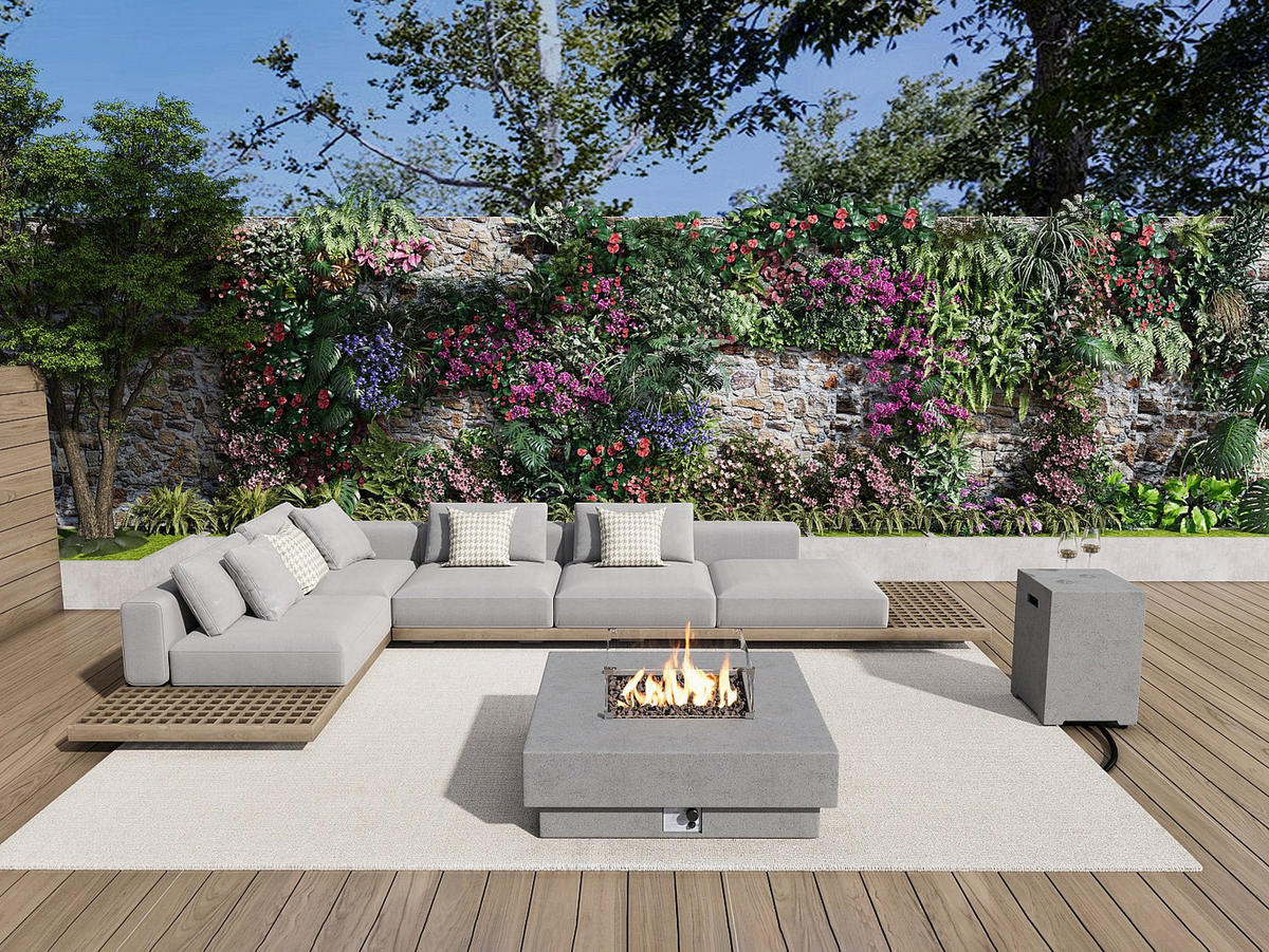 FEUERSCHALE - 106.6cm x 106.6cm - Kunststein - hellgrau - SEROZA - Hellgrau, Stein (106.6/52.4/106.6cm) - Vente-Unique