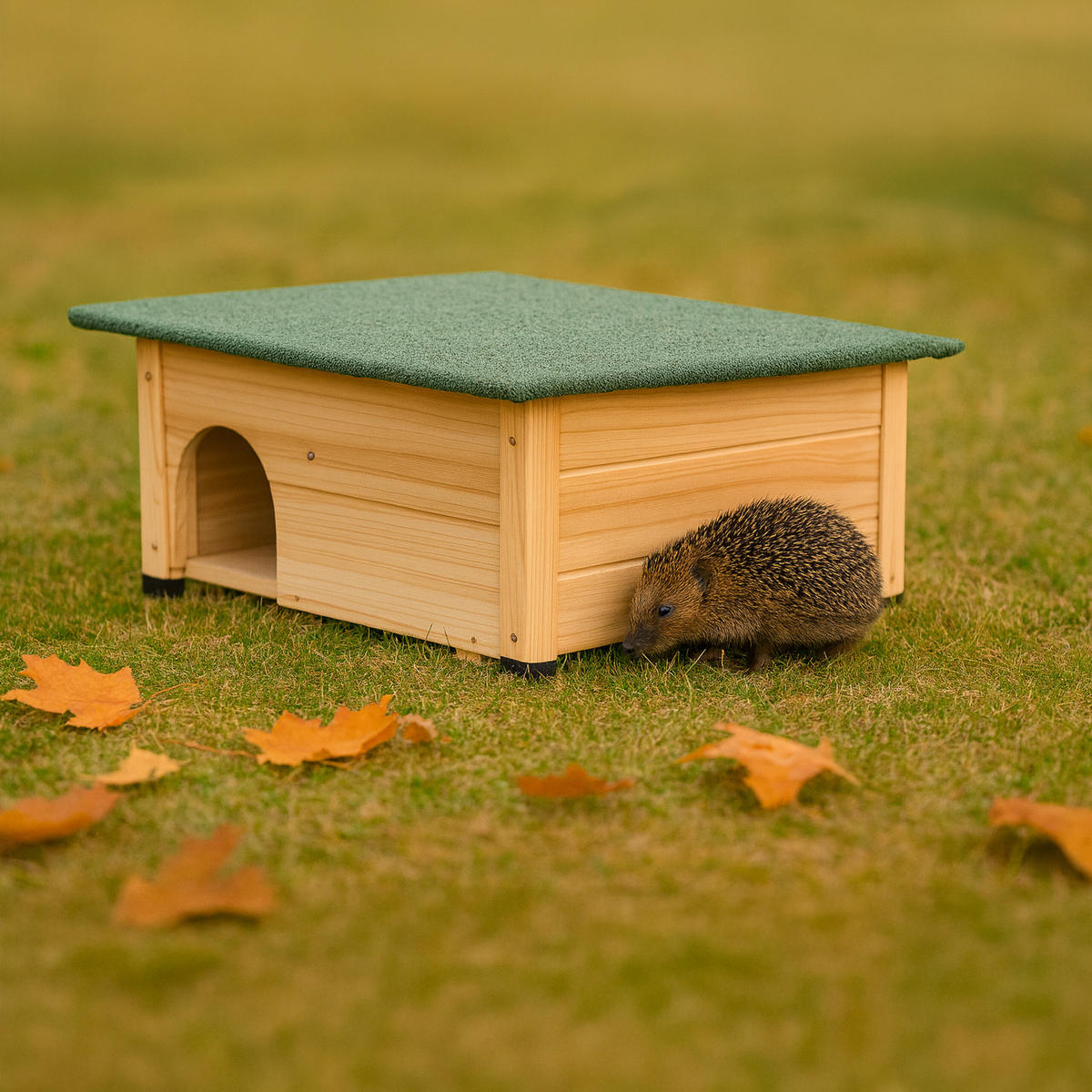 DOMEK přírodní pro ježky jedlové dřevo bitumenová střecha 25/57/44 cm - světle hnědá, dřevo/papír (57/25/44cm) - Relaxdays
