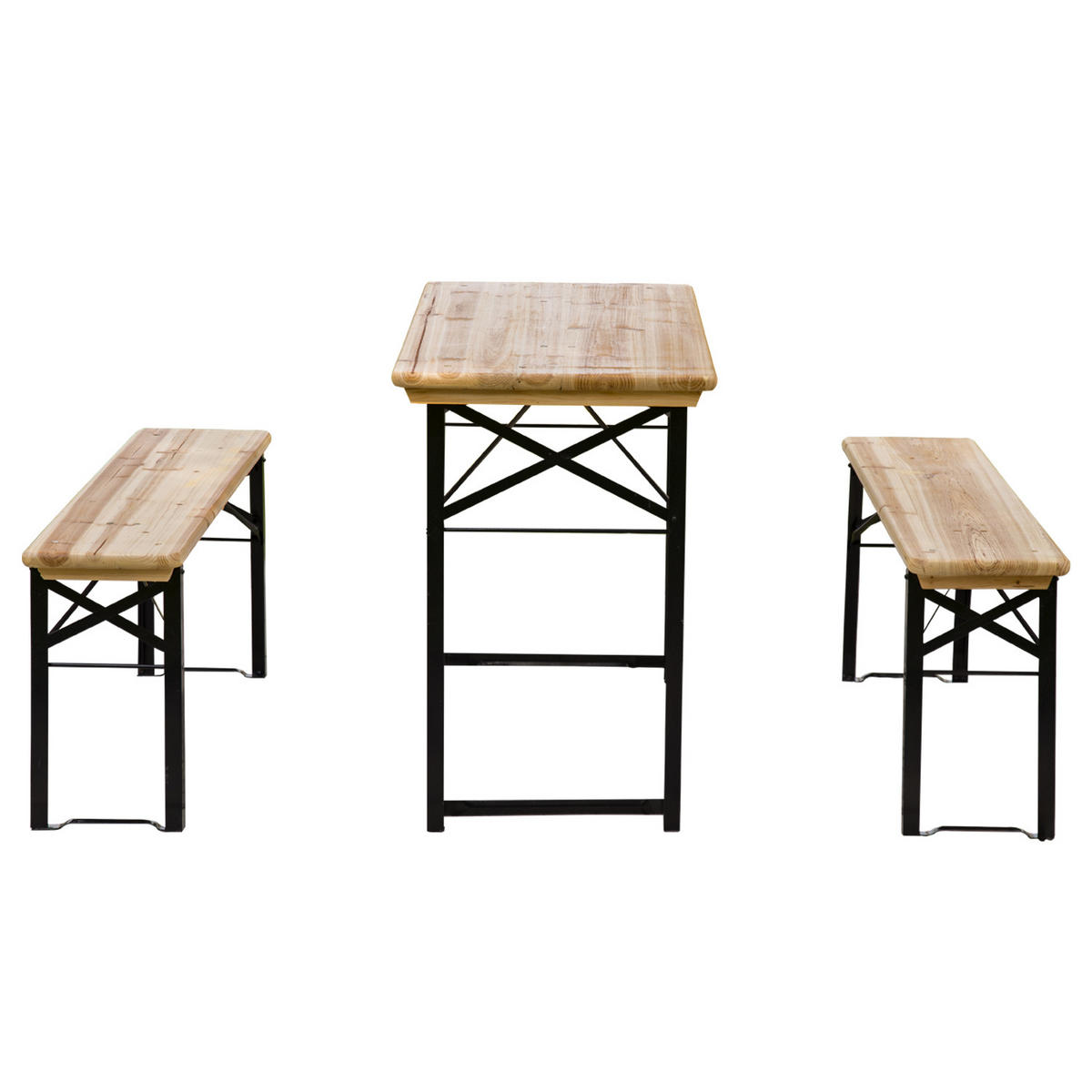 GARTENTISCH-SET DE-14074 klappbar, mit 2 Bänken Schwarz - Naturfarben, Holz - ComfortXL