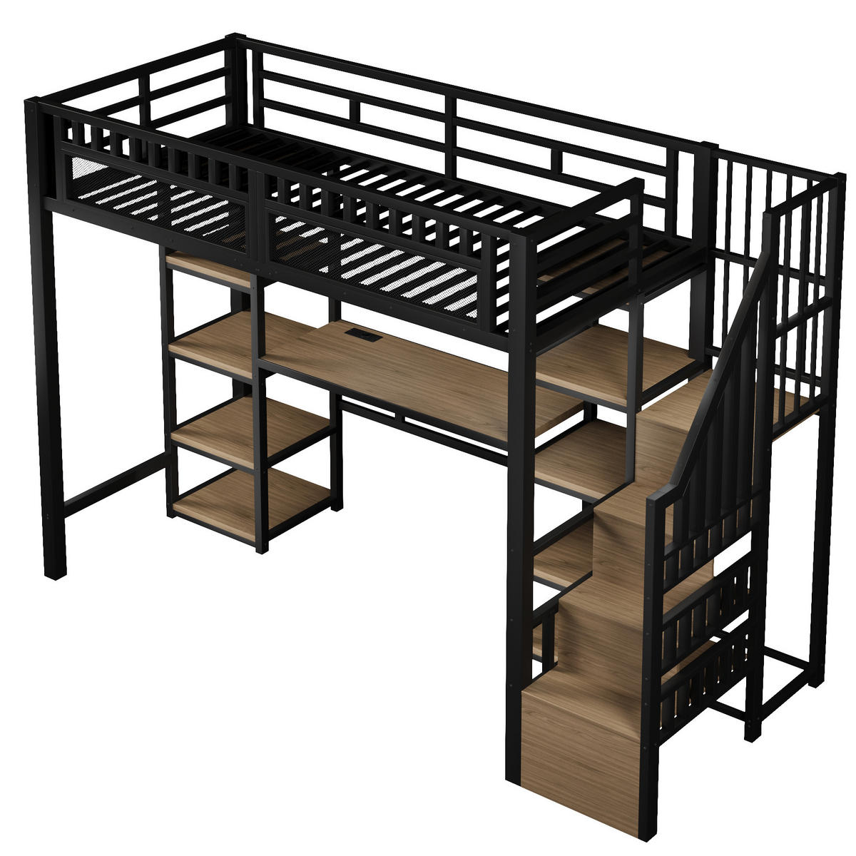 HOCHBETT 90/200 cm Schwarz aus Metall mit Schreibtisch - Schwarz, Metall (90/200cm) - OKMYHOME