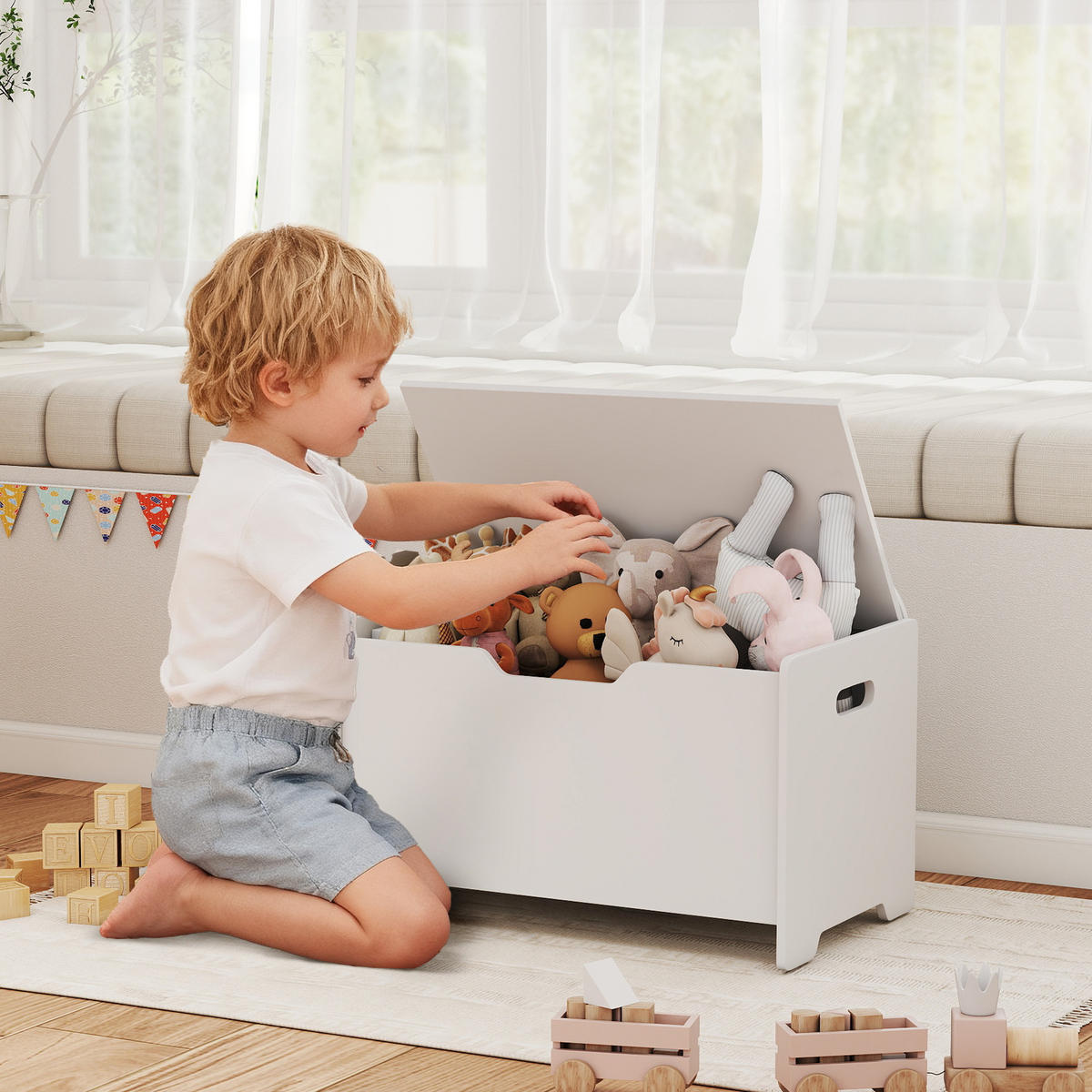 SPIELZEUGTRUHE DE-17274 Bärenform mit Sicherheitsscharnieren Weiß - Weiß, Holz (38/60cm) - ComfortXL