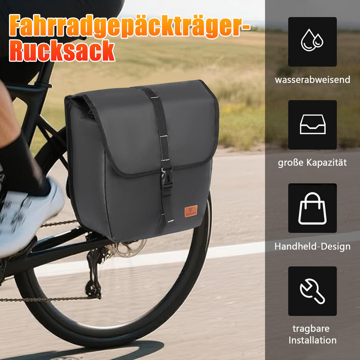 FAHRRADZUBEHÖR Set 5in1, LED-Licht, Gepäckträgertasche & Kettenschloss - Schwarz, Textil (17/39/35cm)