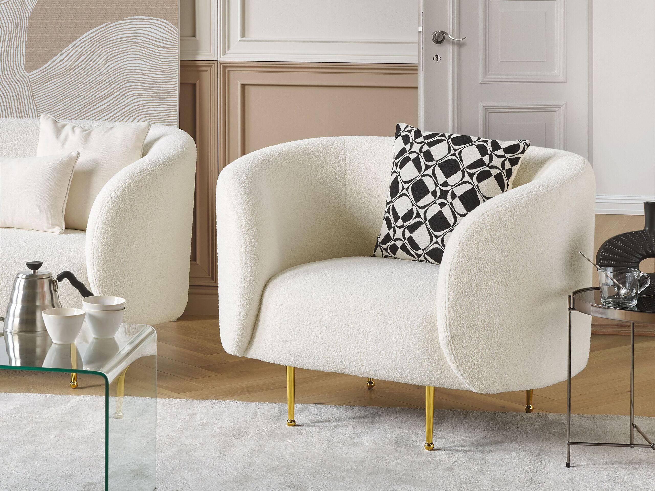 SESSEL Bouclé weiß Loen - Goldfarben/Weiß, Textil (105/79/70cm) - Beliani