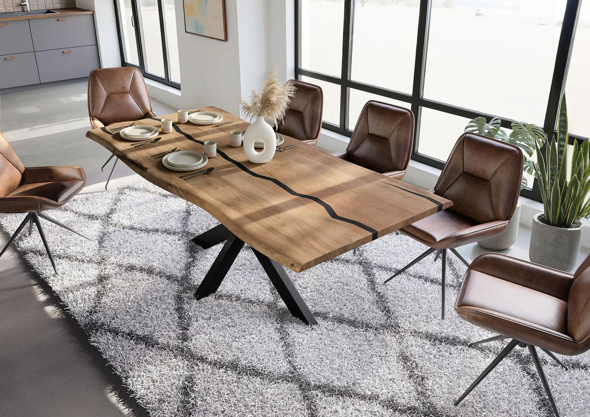 BAUMTISCH Mango 200x100x74 natur lackiert / Epoxid schwarz, Kreuzgestell anthrazit matt EPOXY - Braun, Holz (100/200/74cm) - Massivmoebel24