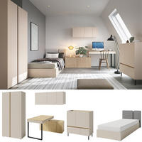 JUGENDZIMMER Laris Set A mit Bett 90 x 200 - Sandbeige / Eiche geölt - Eichefarben/Beige, Holzwerkstoff/Metall (90/50/195cm) - QMM TraumMöbel