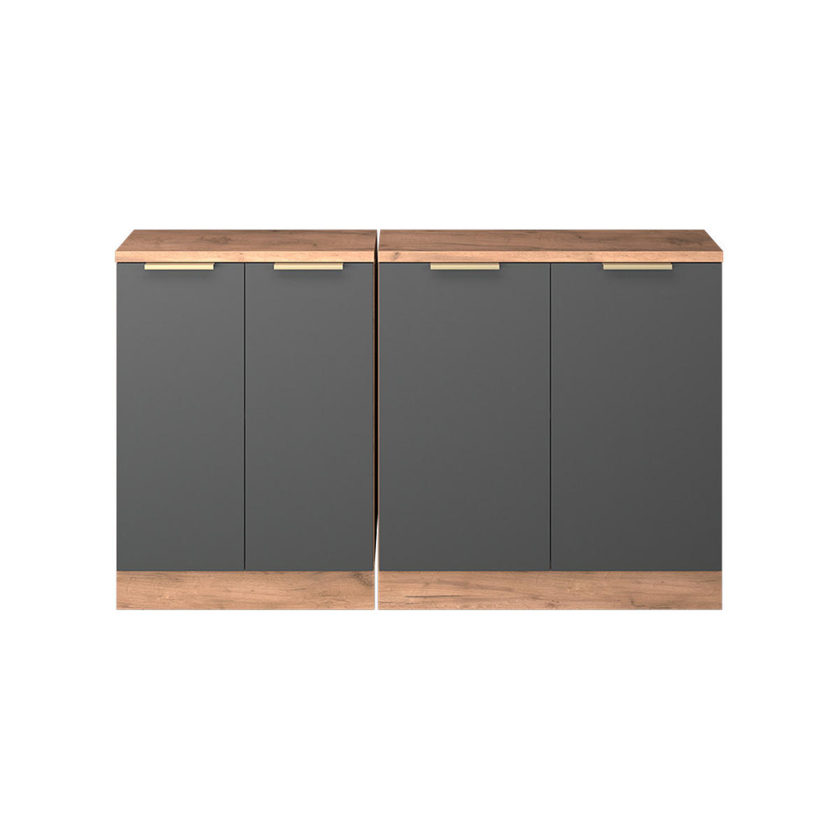 KUHINJSKI ORMAR ZA KOSINE KROVA R-Line Antracit-Zlatna 140 cm Set od 2 korpusa ormara, dubina 60 cm - hrast medunac/antracit, drvni materijal (140/83.8/60cm) - Vicco