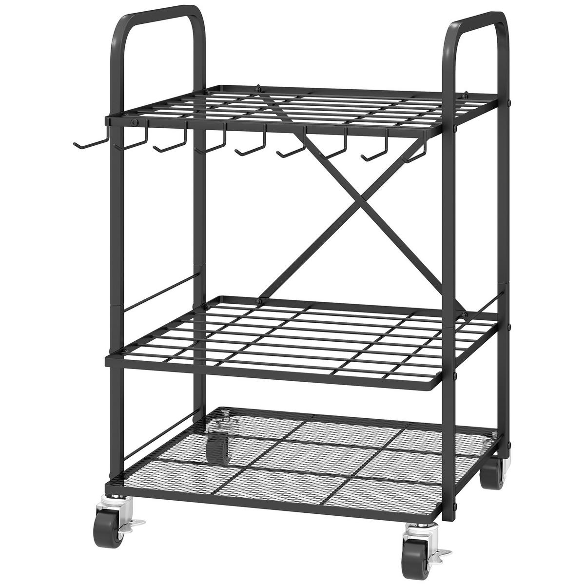 GARTENREGAL DE-13808 mit Rollen und 40 Fächern Schwarz - Schwarz, Metall (48/70/57cm) - ComfortXL