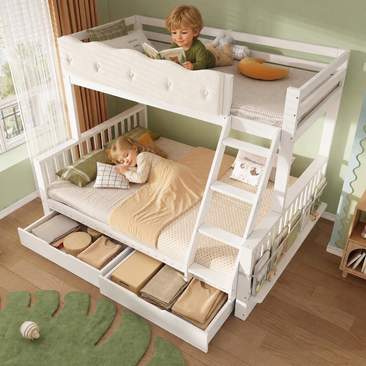 ETAGENBETT 90/200 cm & 140/200 cm in Weiß mit Schubladen und Zeitschriftenständer - Weiß, Holz/Holzwerkstoff (140/200cm) - CHICFURN