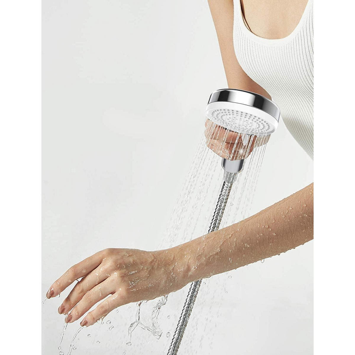 HANDBRAUSE mit Stoppfunktion Chrom 3 Strahlarten - Silberfarben, Metall (4/24.5/9cm)