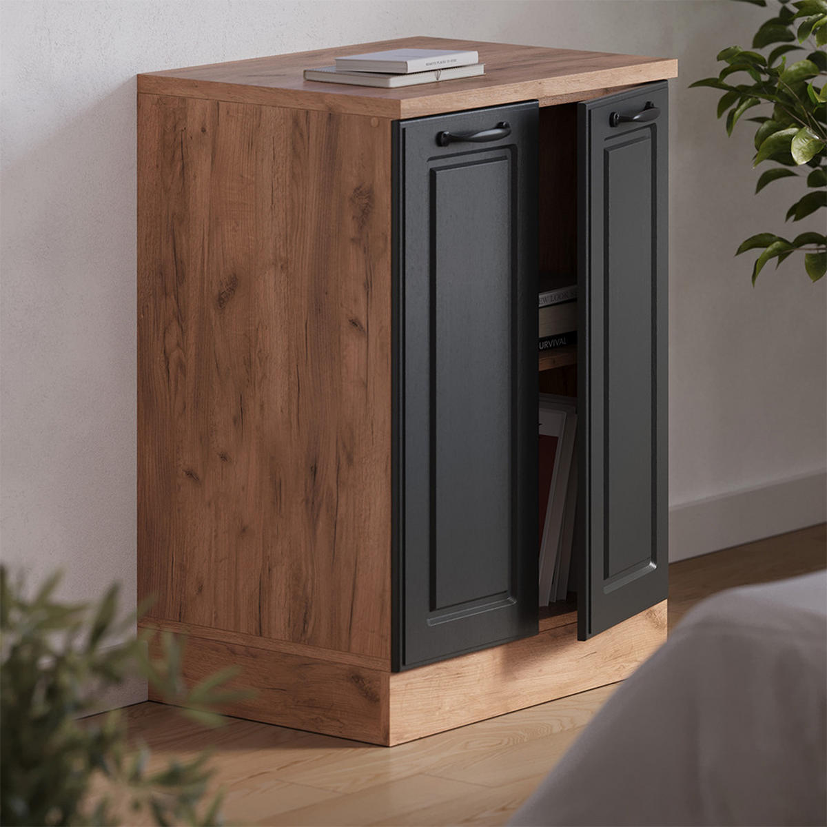 ORMAR ZA POTKROVLJE Rion Antracit u rustikalnom stilu 60 x 81.6 cm bez kosine s 2 vrata - hrast medunac/antracit, drvni materijal (60/83.8/46cm) - Vicco