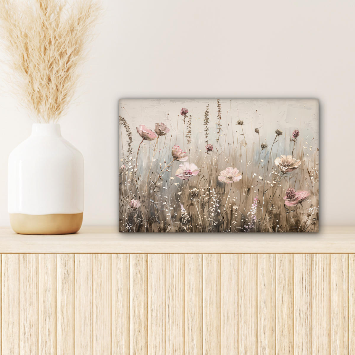 LEINWANDBILD Blumen - Rosa - Modern - Beige 30x20 cm - Beige, Textil (30/20cm) - MuchoWow