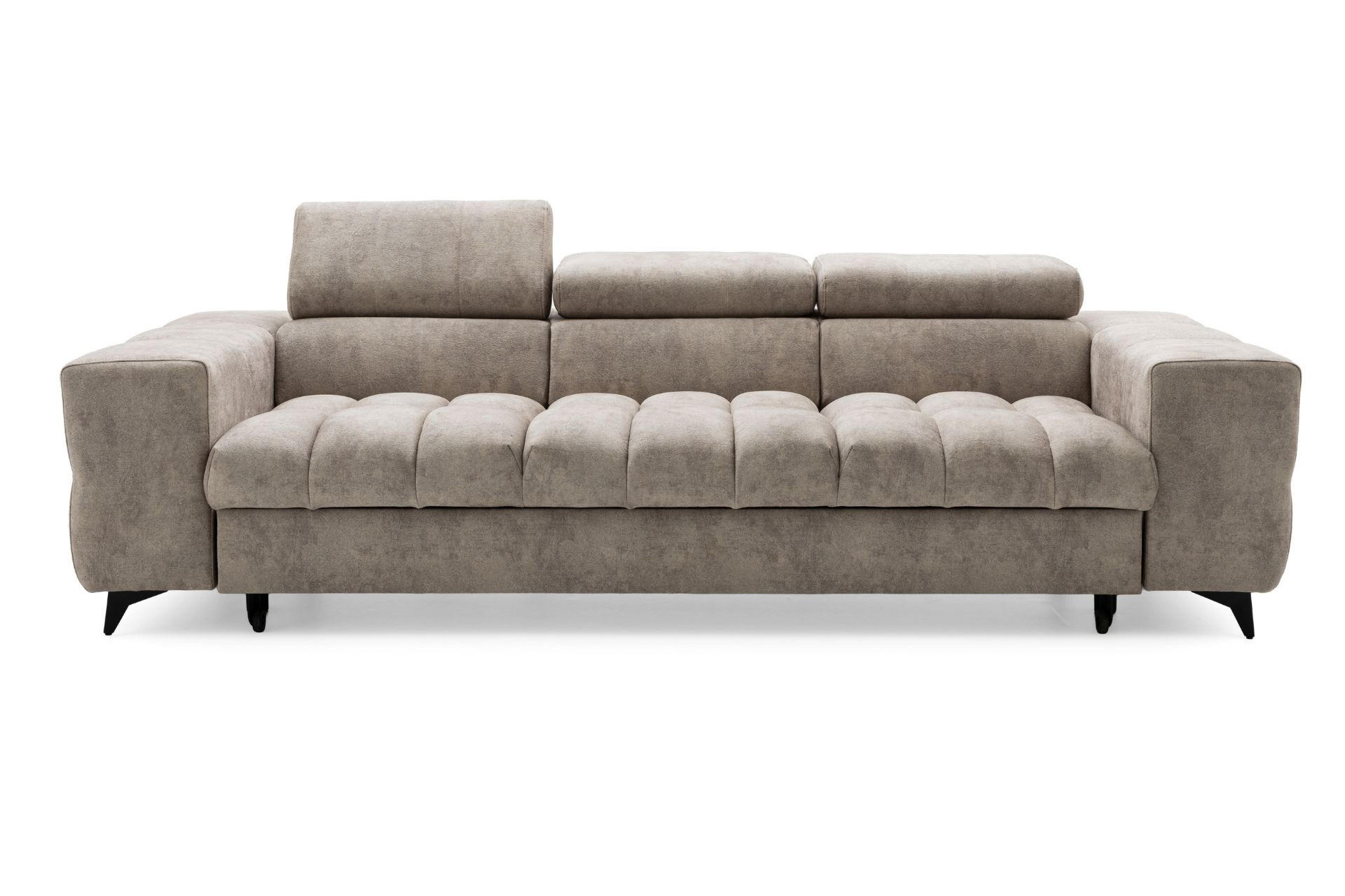 3-SITZER Sofa PUDDING mit Schlaffunktion 127x190 Velours Beige - Beige/Schwarz, Holz/Textil (260/90/100cm) - Muffo