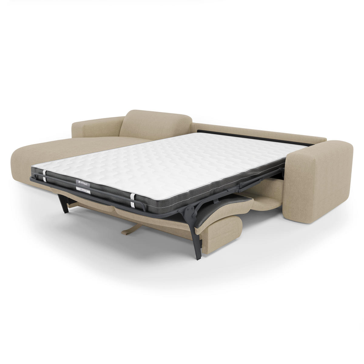 ECKSOFA LINKS SCHLAFSOFA Gerippter Samt Beige 280cm - Beige, Textil (165/280cm) - Sia Home