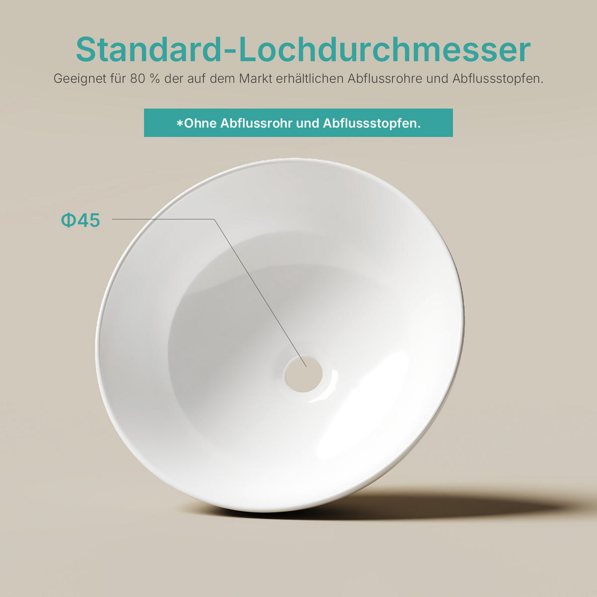 WASCHBECKEN Keramik Weiß Glänzend Ø41,5 / 15,5 cm - Weiß, Keramik (41.5/15.5/41.5cm) - EMKE