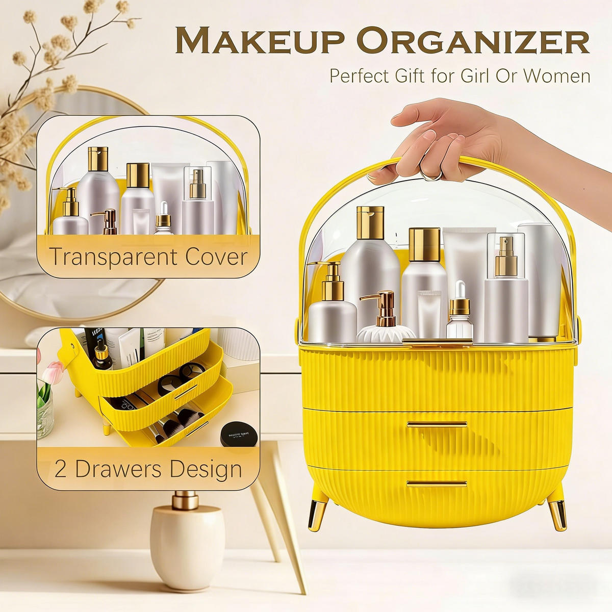 KOSMETIK ORGANIZER Thalya 29/19/38 cm - Gelb, Kunststoff (19/38/29cm) - ZMH