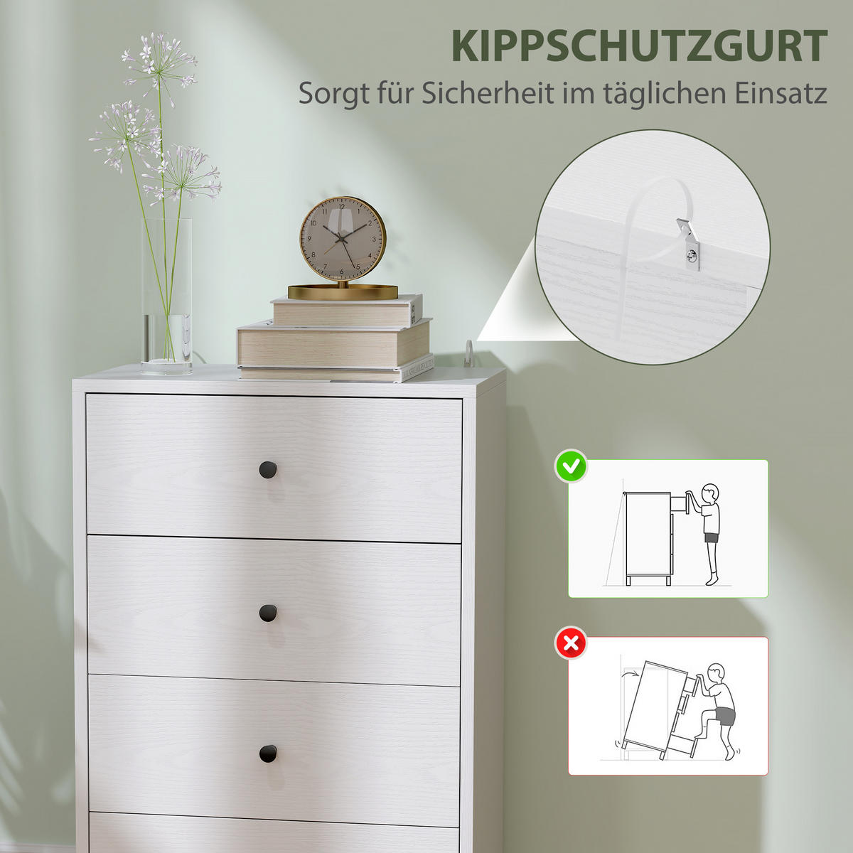 KOMMODE Sideboard mit 4 Schubladen Schrank aus Holzwerkstoff 47 x 29 x 75 cm Weiß - Weiß, Holzwerkstoff (47/75/29cm) - HOMCOM
