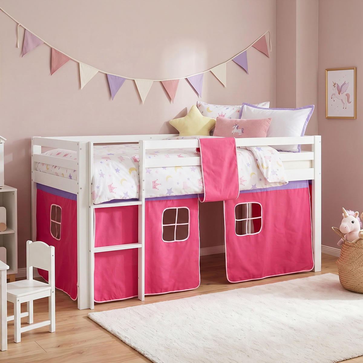 HOCHBETT mit Matratze 90/200 cm Pink - Pink/Weiß, Holz (90/200cm) - Homestyle4u