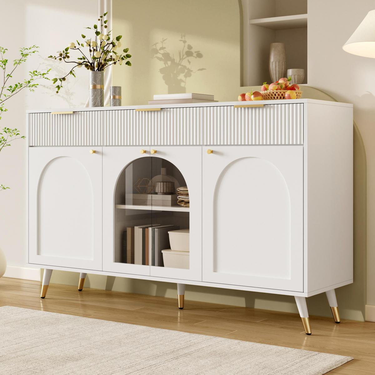SIDEBOARD 140x40x85.5cm Weiß mit Acryl-Türen - Weiß, Holzwerkstoff (140/85.5/40cm) - FLIEKS