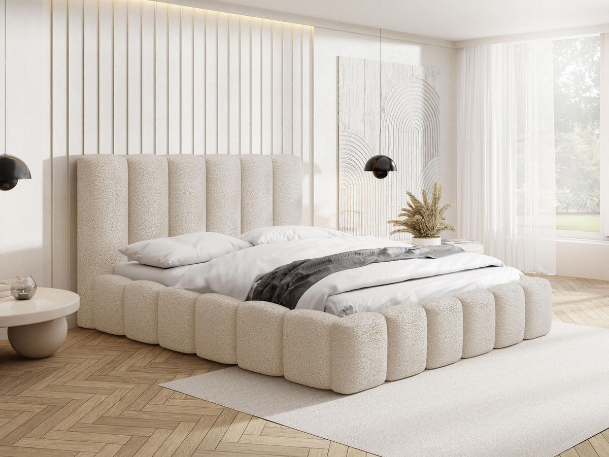 POLSTERBETT Serenity mit Bettkasten, Beige Boucle 120x200 cm - Beige/Birkefarben, Holzwerkstoff/Kunststoff (120/200cm) - WFL GROUP