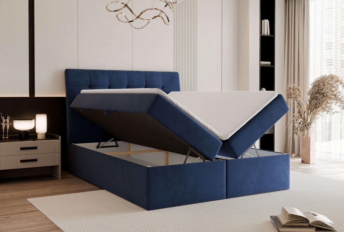 BOXBETT 160x200 cm mit Topper - Blau, Textil (160/200cm) - Idohome