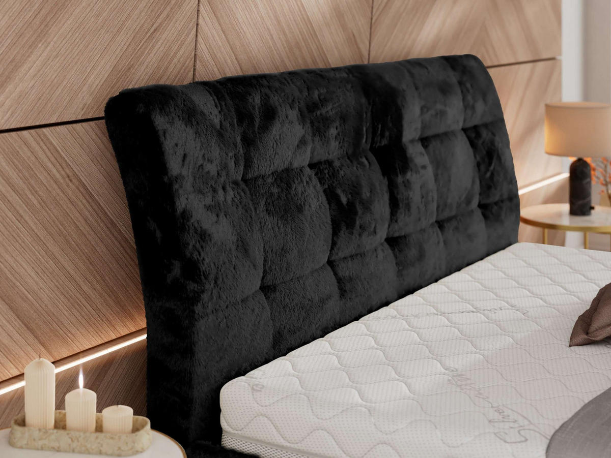 POLSTERBETT GALA CLASSIC 200/200 - Schwarz Plüsch - ohne Matratze - Schwarz, Textil (200/200cm) - MKS