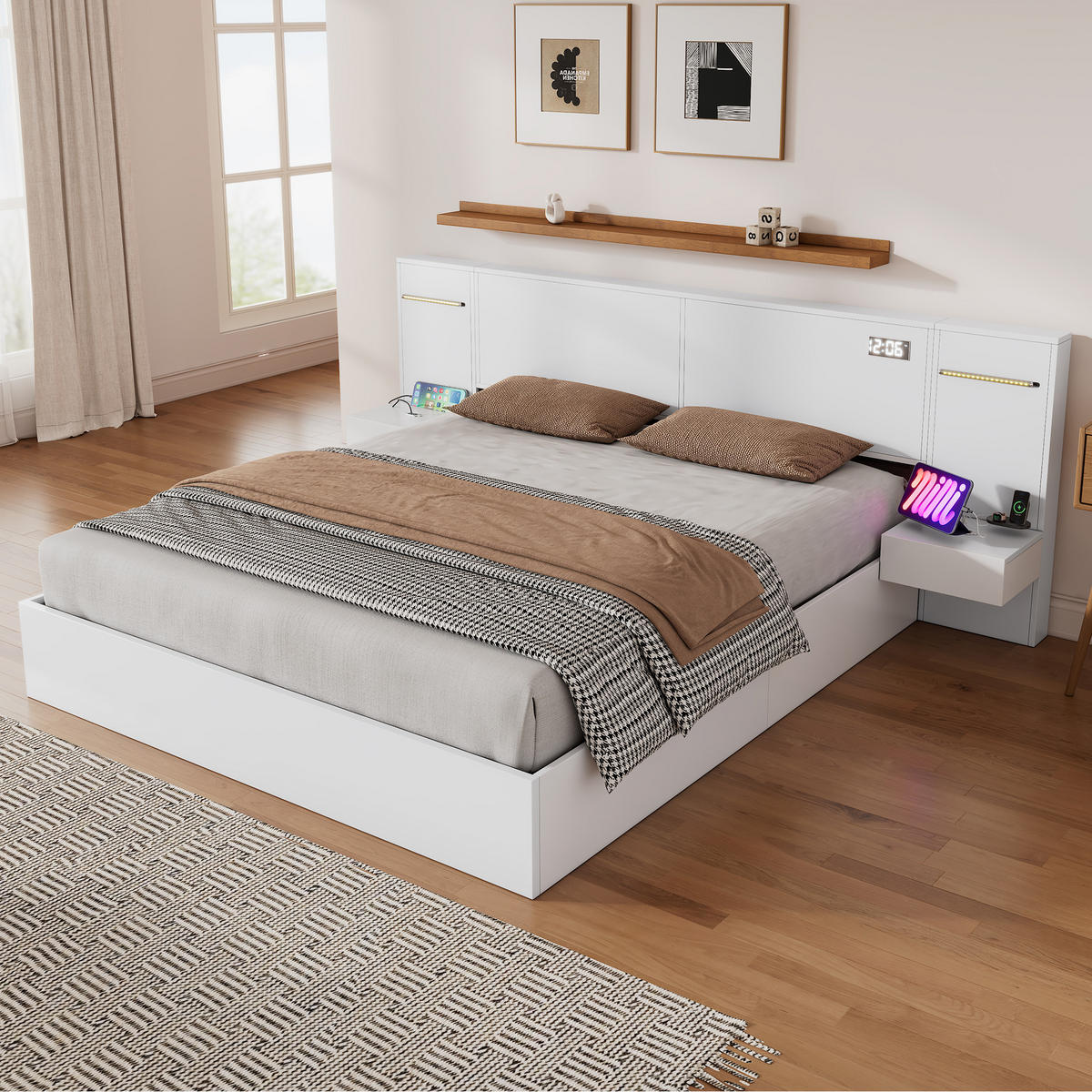 HOLZBETT 180x200 Doppelbett USB Bluetooth LED Weiß - Weiß, Holzwerkstoff - FLIEKS