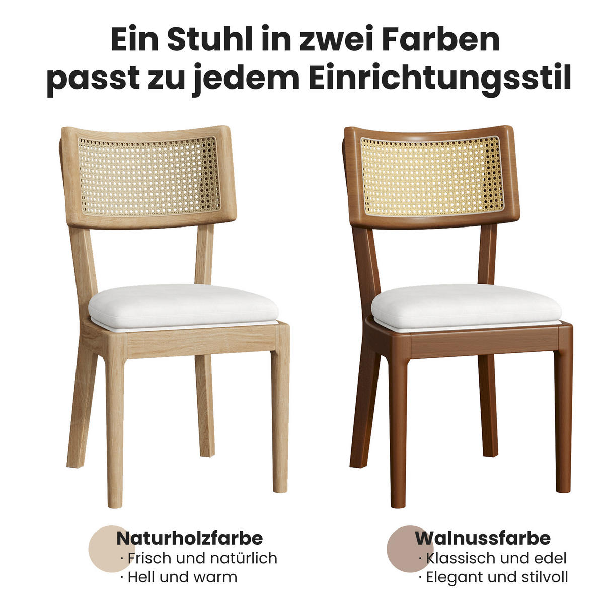 ESSZIMMERSTUHL 2er-Set mit Rattan-Rückenlehne Massivholz Wood - Braun, Holz (58/88/50cm) - Meubliv