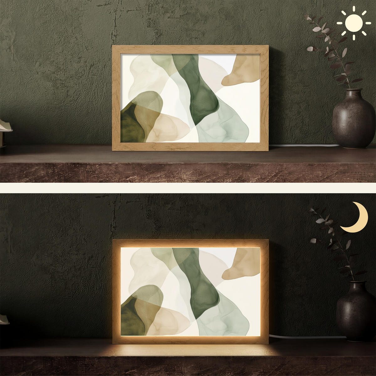 STOLNÍ LAMPA Japandi - Abstraktní - Zelená 30x20 cm - barva buku, kompozitní dřevo (8/30/20cm) - OnlyWow