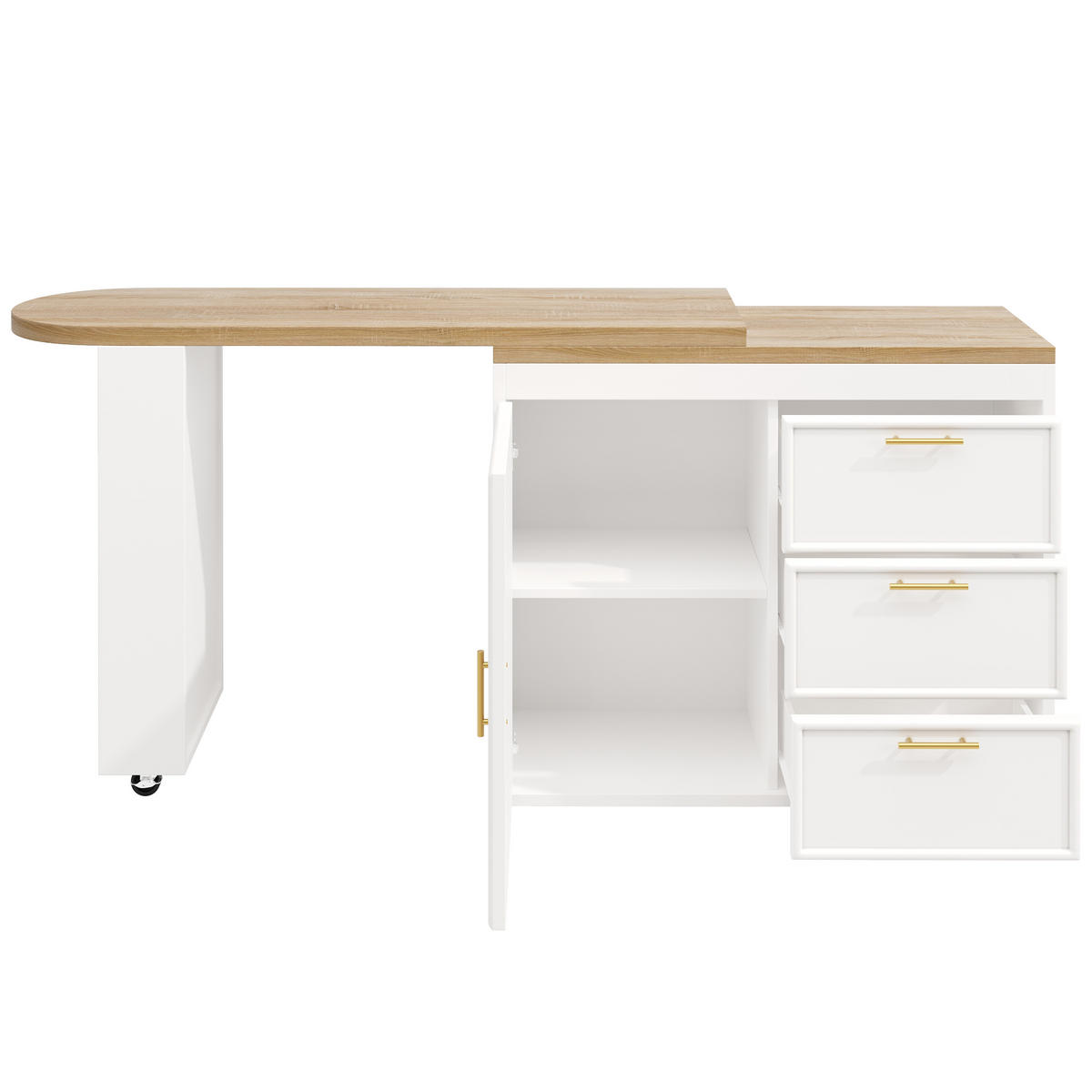 BARTISCH mdf in weiß mit holzoptik, 360° drehbar & 3 schubladen - Weiß, Holzwerkstoff (39/203/90cm) - Urban Meuble