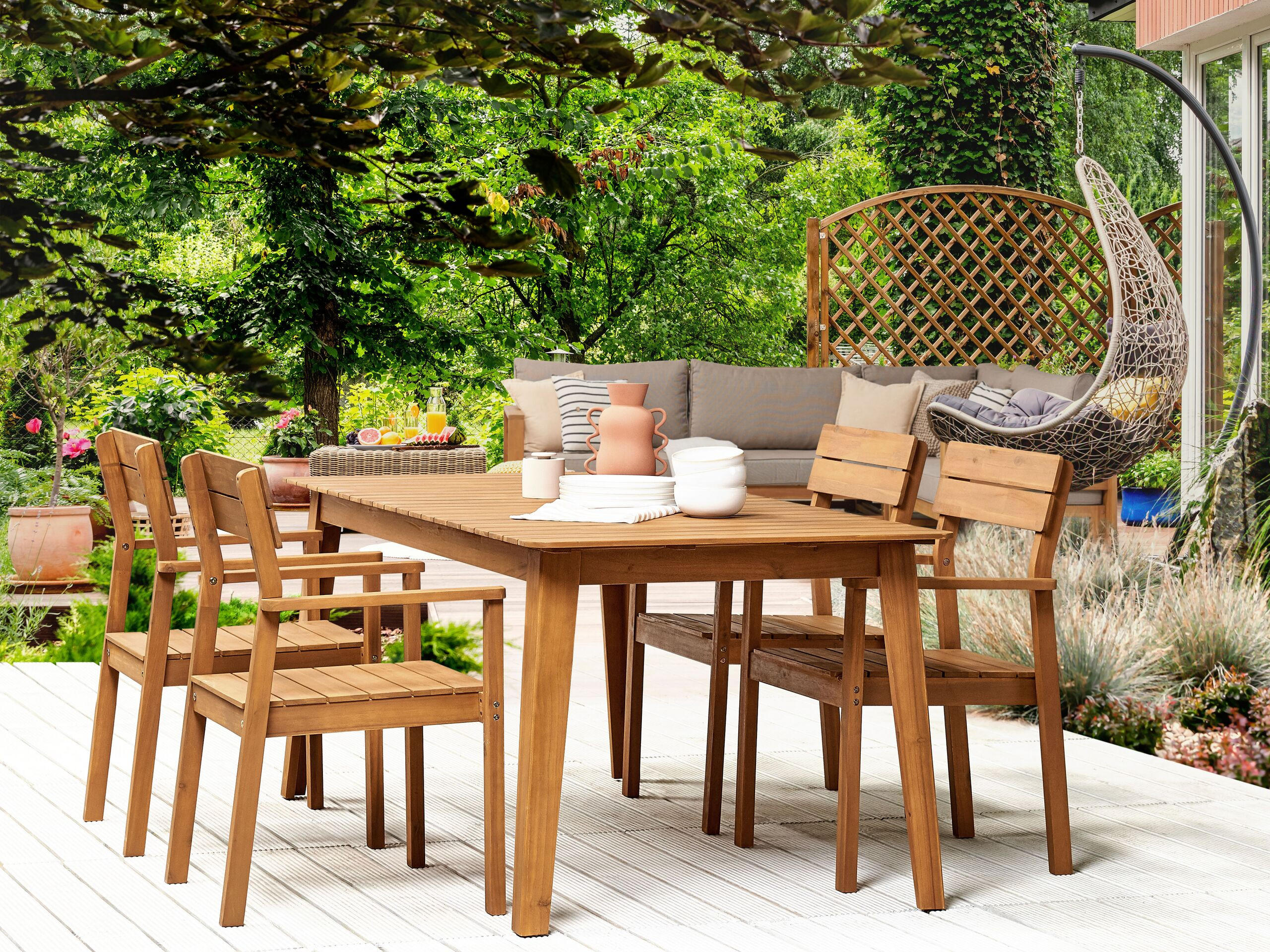 GARTENMÖBEL SET 4-Sitzer Akazienholz hellbraun Fornelli - Hellbraun, Holz - Beliani