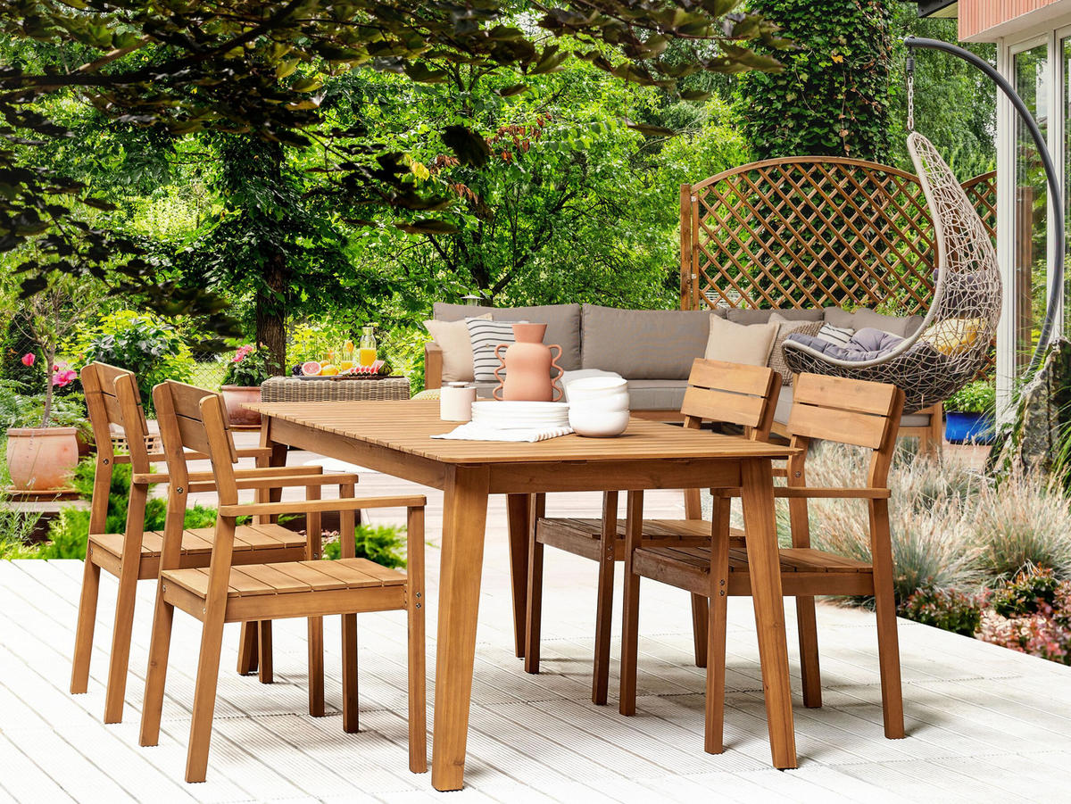 GARTENMÖBEL SET 4-Sitzer Akazienholz hellbraun Fornelli - Hellbraun, Holz - Beliani