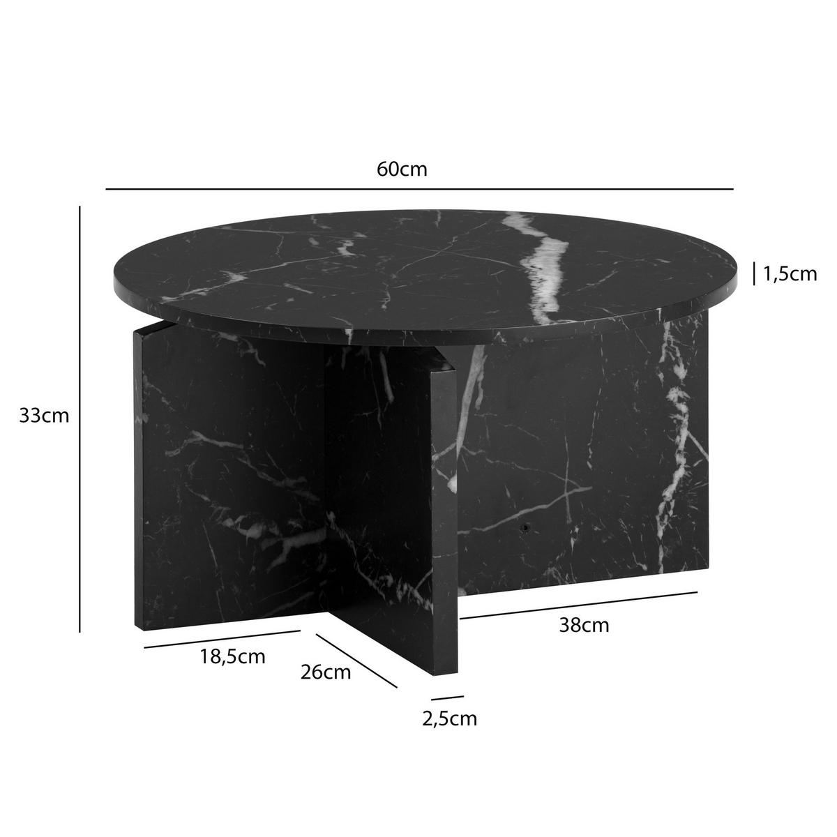 COUCHTISCH rund in Stein-Optik – modernes Design in Großformat, Schwarz 60x60x33 cm - Schwarz, Holzwerkstoff (60/60/33cm) - KADIMA DESIGN