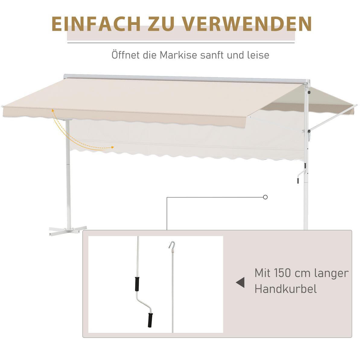 STANDMARKISE Alu+Metall Crème - Creme, Kunststoff/Metall (340/255/450cm) - Outsunny