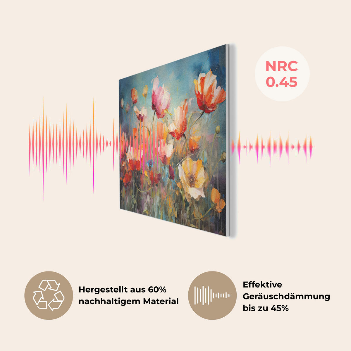 AKUSTIKBILD Blumen - Aquarell - Kunst - Botanisch - Natur Akustikpaneele 90x60 cm - Orange, Kunststoff (90/60/0.9cm) - MuchoWow
